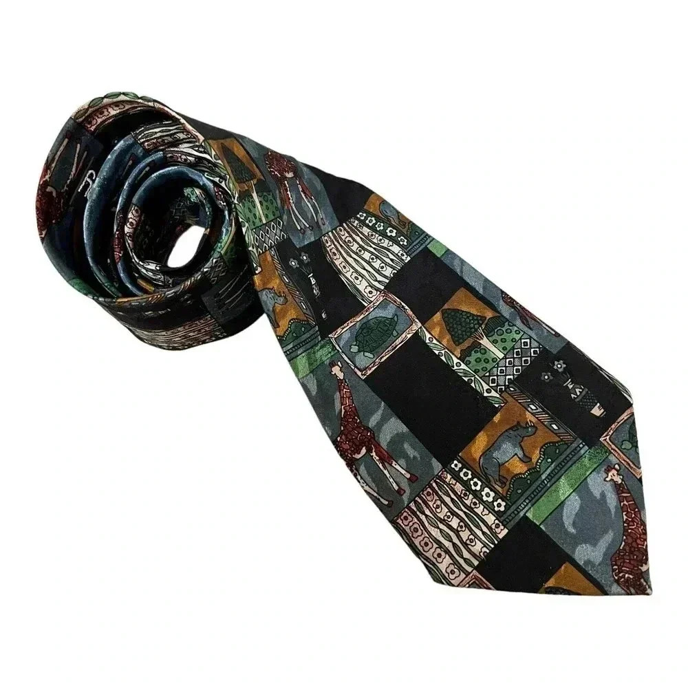 Everyday Mens‎ VTG Animal Novelty Tie 80s 90s Safari Giraffe Rhino